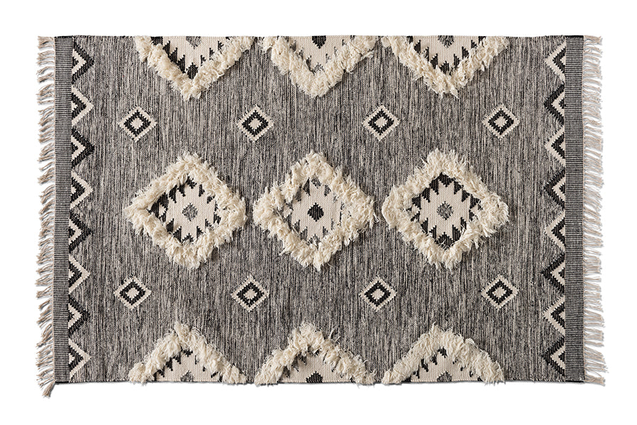 baxton studio avia modern and contemporary black and ivory handwoven wool area rug | Modish Furniture Store-2