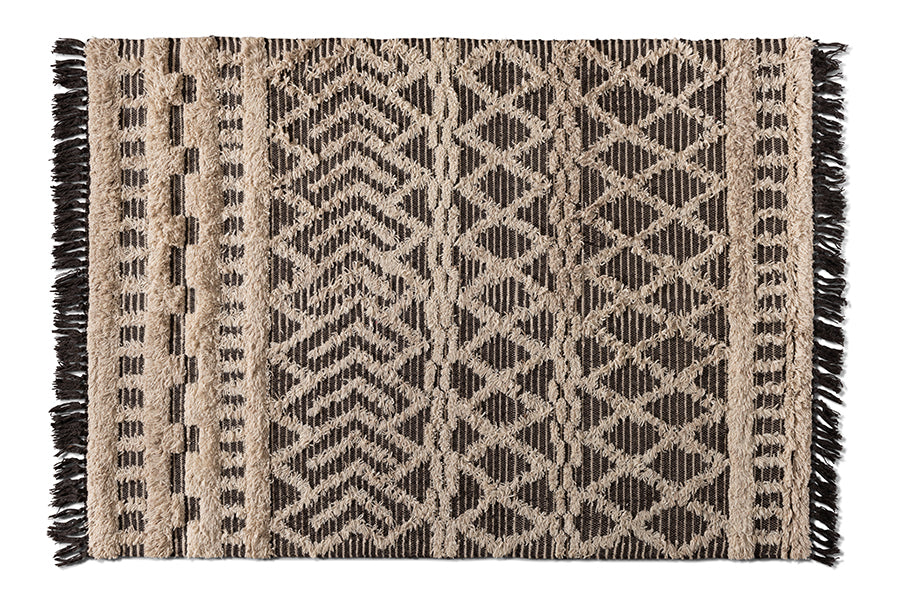 baxton studio heino modern and contemporary ivory and charcoal handwoven wool area rug | Modish Furniture Store-2