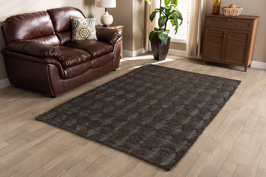 Baxton Studio Burma Modern and Contemporary Dark Grey Hand-Knotted Hemp Area Rug | Modishstore | Rugs