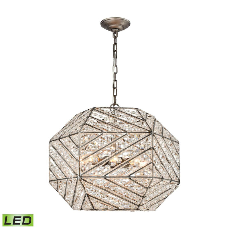 Constructs 8-Light Chandelier in Weathered Zinc with Clear Crystal - Includes LED Bulbs | Chandeliers | Modishstore