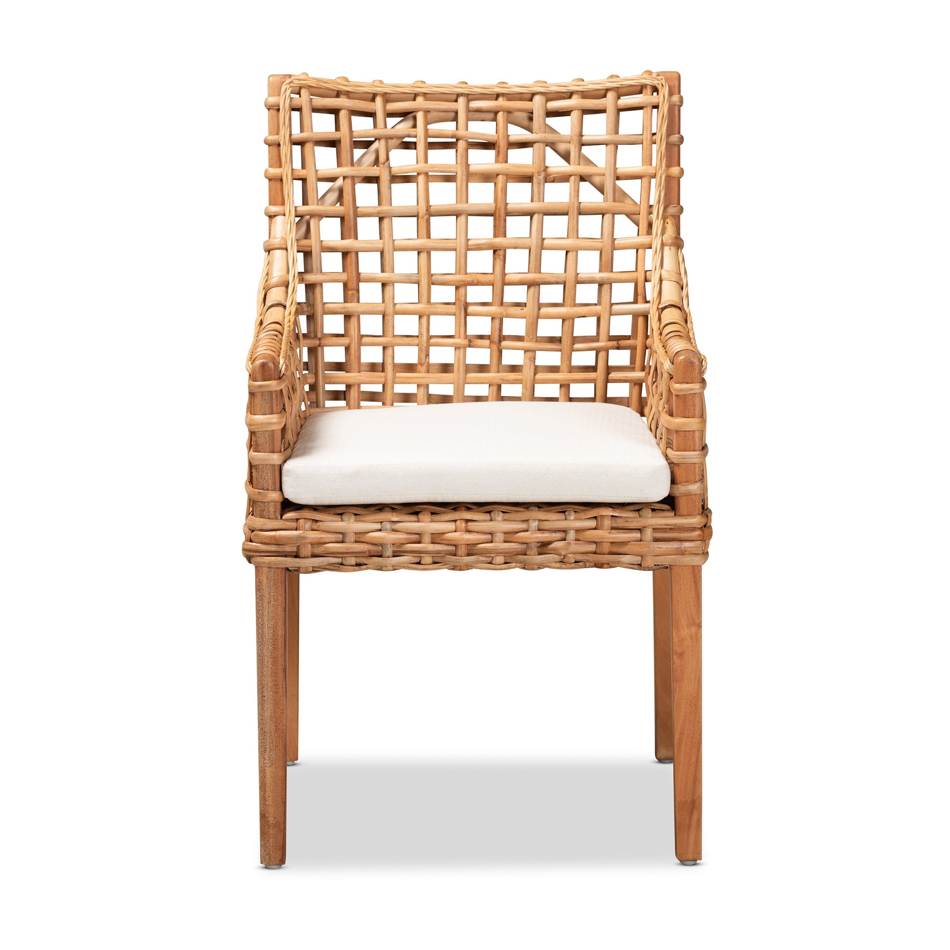 Baxton Studio Saoka Modern and Contemporary Natural Brown Finished Wood and Rattan Dining Chair | Modishstore | Dining Chairs - 3