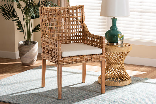 Baxton Studio Saoka Modern and Contemporary Natural Brown Finished Wood and Rattan Dining Chair | Modishstore | Dining Chairs