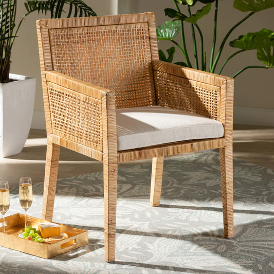 Baxton Studio Karis Modern and Contemporary Natural Finished Wood and Rattan Dining Chair | Dining Chairs | Modishstore