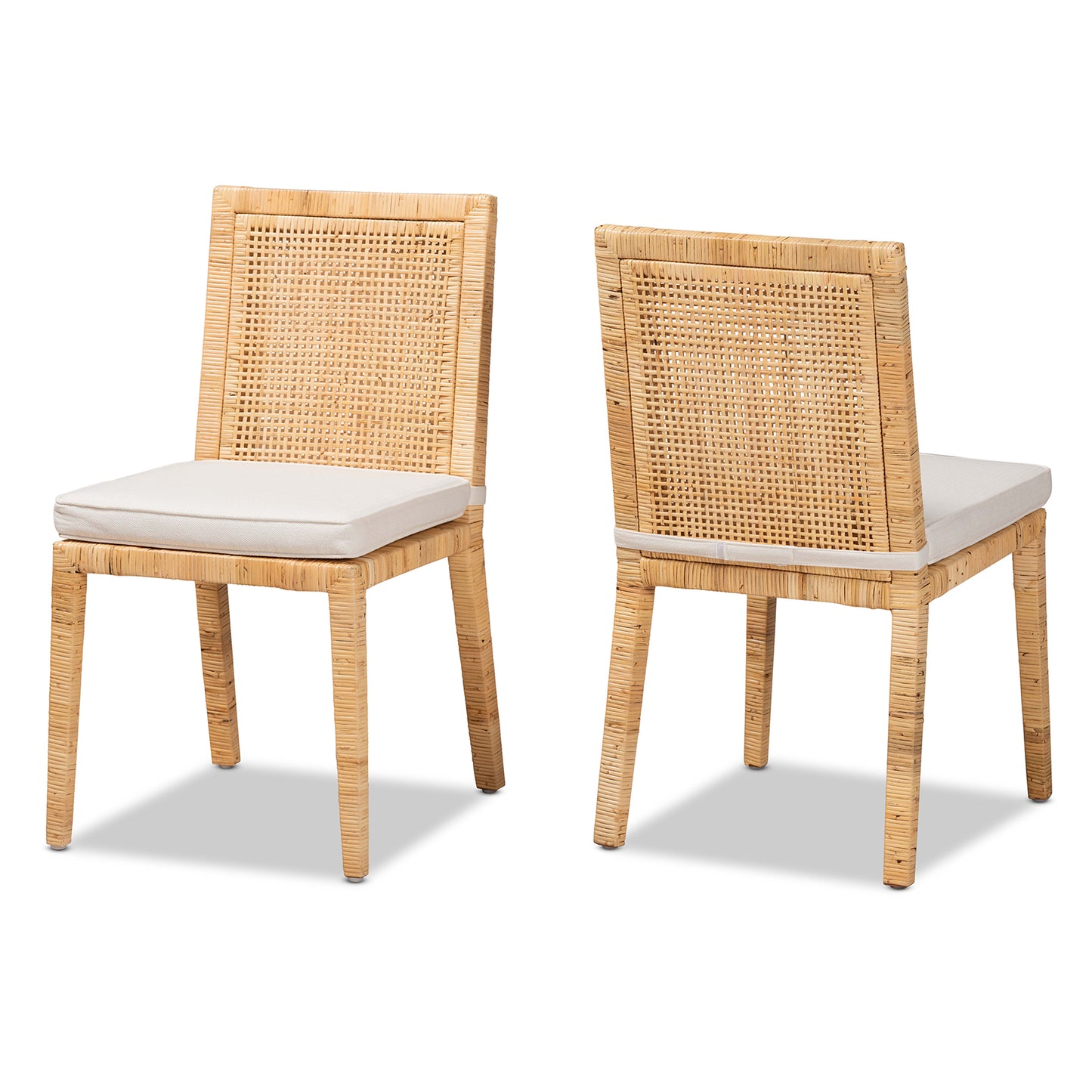 Baxton Studio Sofia Modern and Contemporary Natural Finished Wood and Rattan 2-Piece Dining Chair Set | Dining Chairs | Modishstore - 3