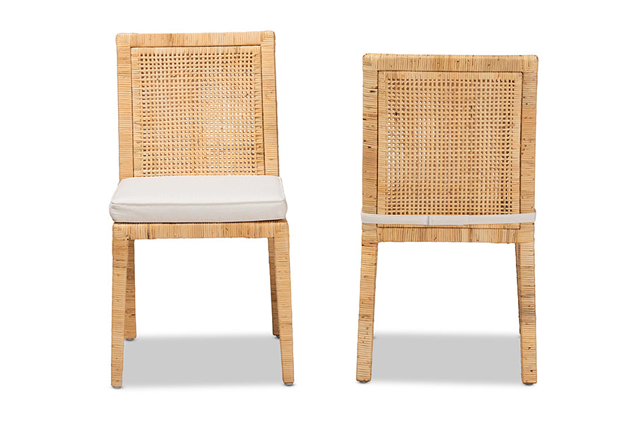Baxton Studio Sofia Modern and Contemporary Natural Finished Wood and Rattan 2-Piece Dining Chair Set | Dining Chairs | Modishstore - 8