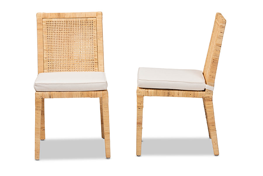 Baxton Studio Sofia Modern and Contemporary Natural Finished Wood and Rattan 2-Piece Dining Chair Set | Dining Chairs | Modishstore - 7