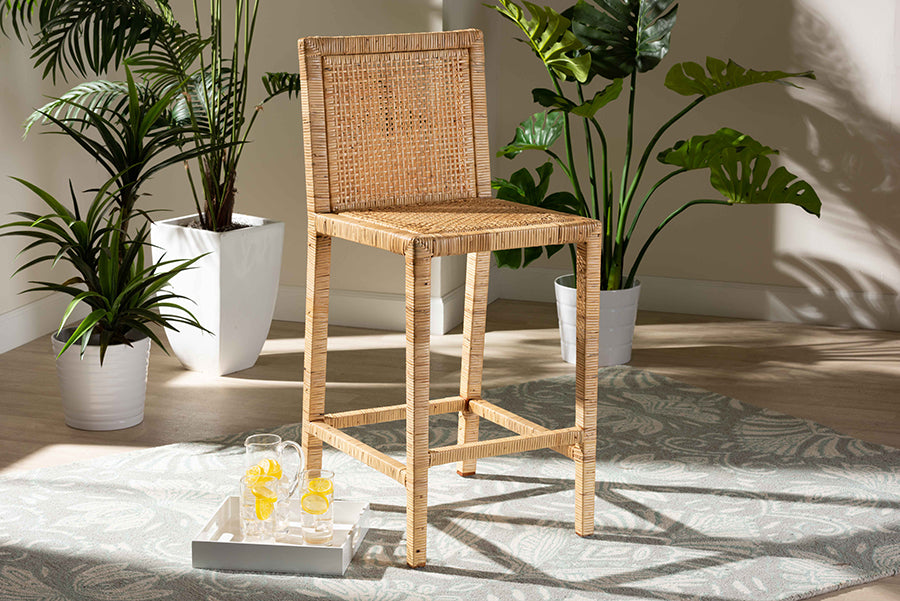 Baxton Studio Sofia Modern and Contemporary Natural Finished Wood and Rattan Counter Stool | Counter Stools | Modishstore - 3