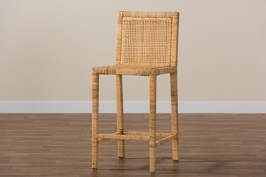 Baxton Studio Sofia Modern and Contemporary Natural Finished Wood and Rattan Counter Stool | Counter Stools | Modishstore - 4
