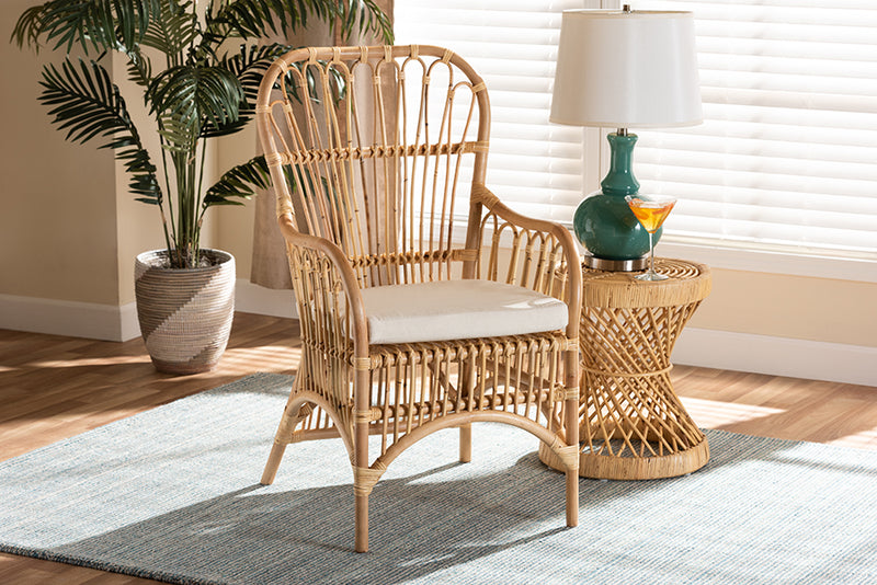 Baxton Studio Aya Modern and Contemporary Natural Finished Rattan Armchair | Modishstore | Armchairs