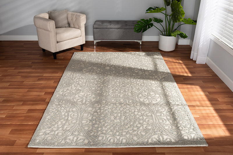 Baxton Studio Borneo Modern and Contemporary Grey Hand-Tufted Wool Area Rug | Modishstore | Rugs