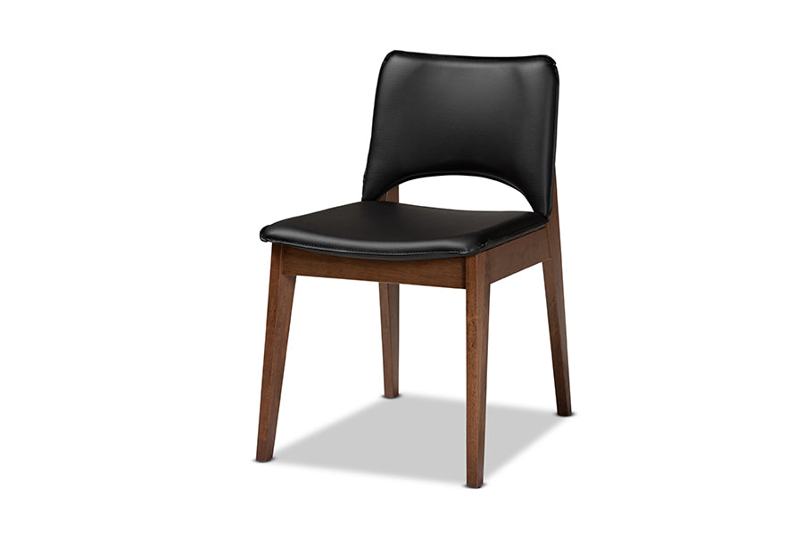 Baxton Studio Afton Mid-Century Modern Black Faux Leather Upholstered and Walnut Brown Finished Wood 7-Piece Dining Set | Dining Sets | Modishstore - 4