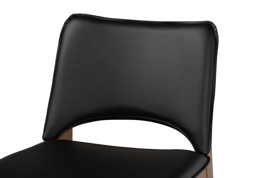 Baxton Studio Afton Mid-Century Modern Black Faux Leather Upholstered and Walnut Brown Finished Wood 7-Piece Dining Set | Dining Sets | Modishstore - 7