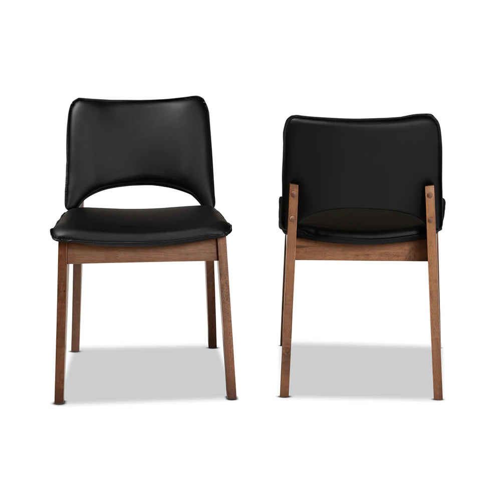 Baxton Studio Afton Mid-Century Modern Black Faux Leather Upholstered and Walnut Brown Finished Wood 2-Piece Dining Chair Set | Dining Chairs | Modishstore - 3
