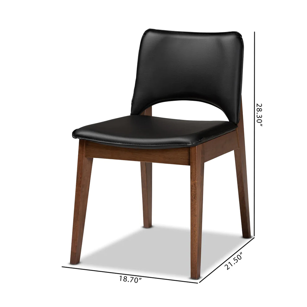 Baxton Studio Afton Mid-Century Modern Black Faux Leather Upholstered and Walnut Brown Finished Wood 2-Piece Dining Chair Set | Dining Chairs | Modishstore - 6