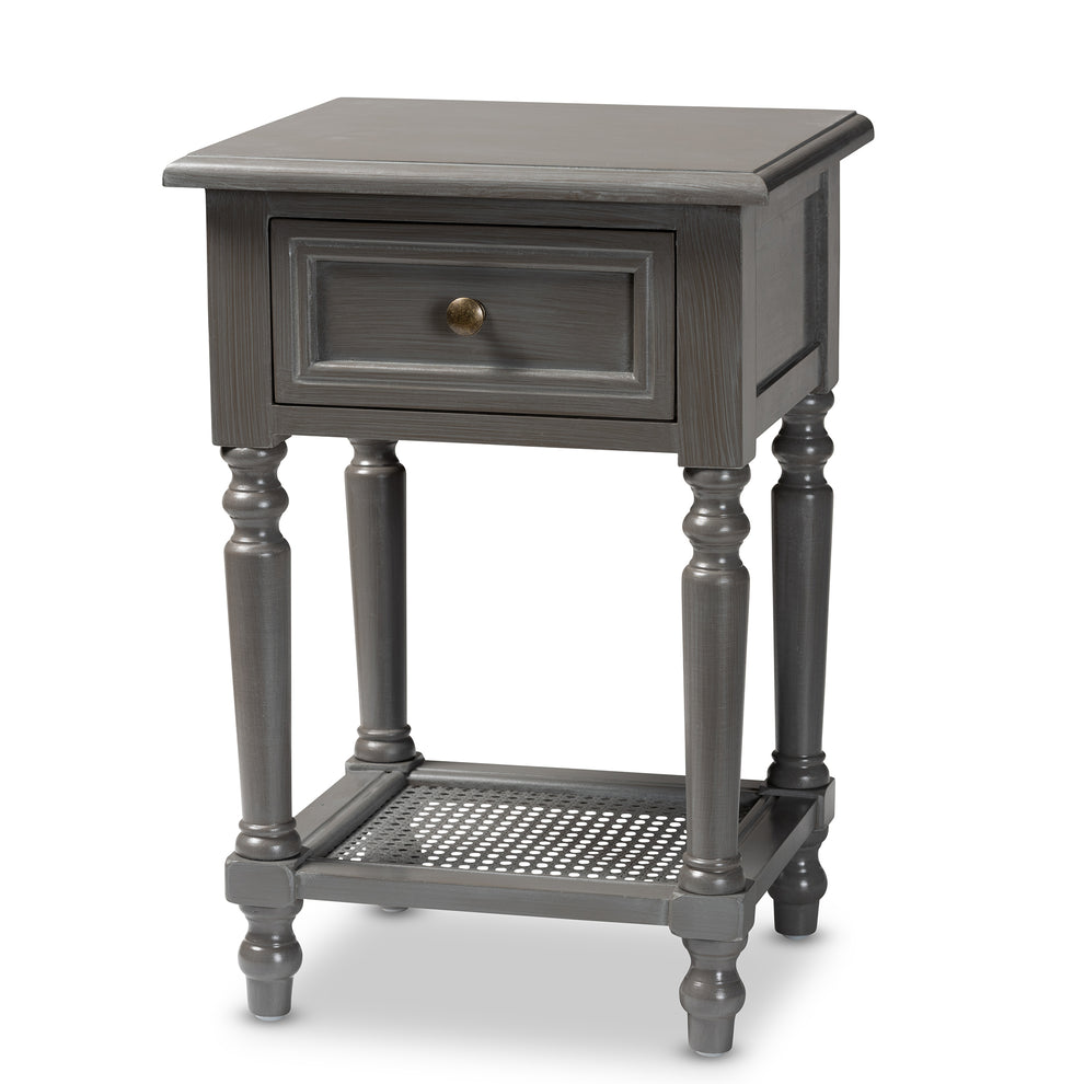 Baxton Studio Sheldon Modern and Contemporary Vintage Grey Finished Wood 1-Drawer Nightstand | Nightstands | Modishstore - 2