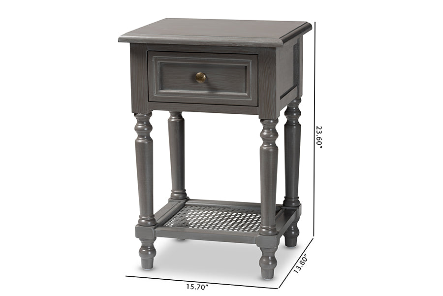 Baxton Studio Sheldon Modern and Contemporary Vintage Grey Finished Wood 1-Drawer Nightstand | Nightstands | Modishstore - 8