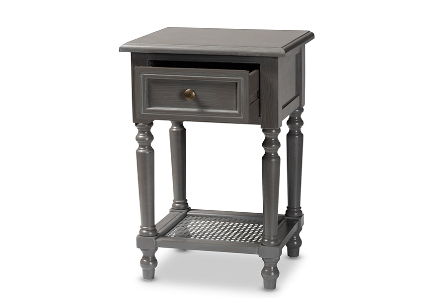 Baxton Studio Sheldon Modern and Contemporary Vintage Grey Finished Wood 1-Drawer Nightstand | Nightstands | Modishstore - 7