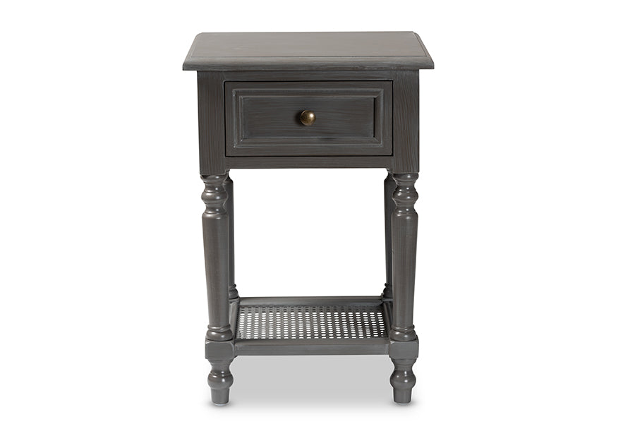 Baxton Studio Sheldon Modern and Contemporary Vintage Grey Finished Wood 1-Drawer Nightstand | Nightstands | Modishstore - 6