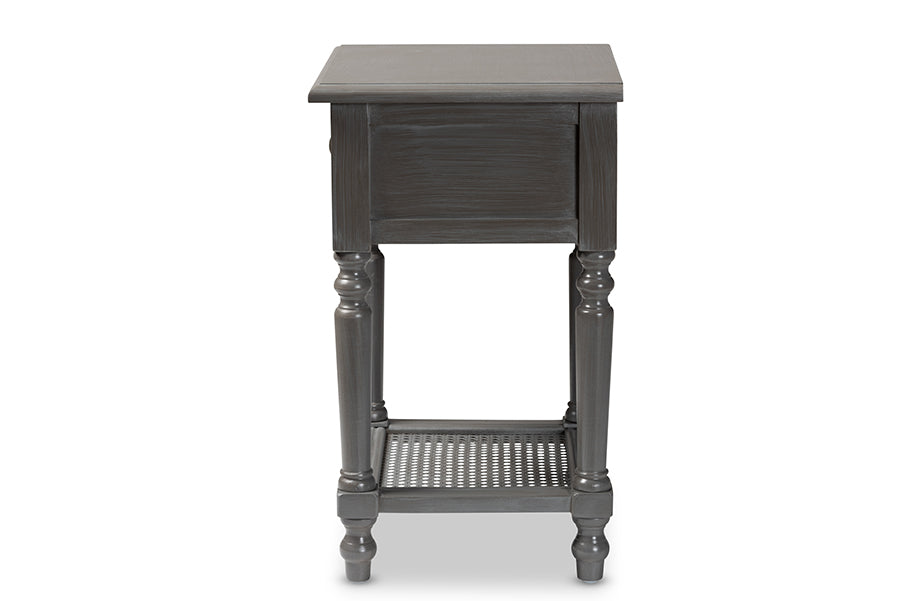 Baxton Studio Sheldon Modern and Contemporary Vintage Grey Finished Wood 1-Drawer Nightstand | Nightstands | Modishstore - 5