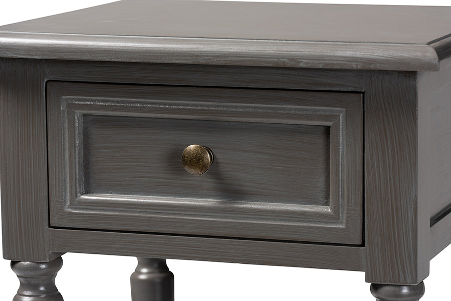 Baxton Studio Sheldon Modern and Contemporary Vintage Grey Finished Wood 1-Drawer Nightstand | Nightstands | Modishstore - 4