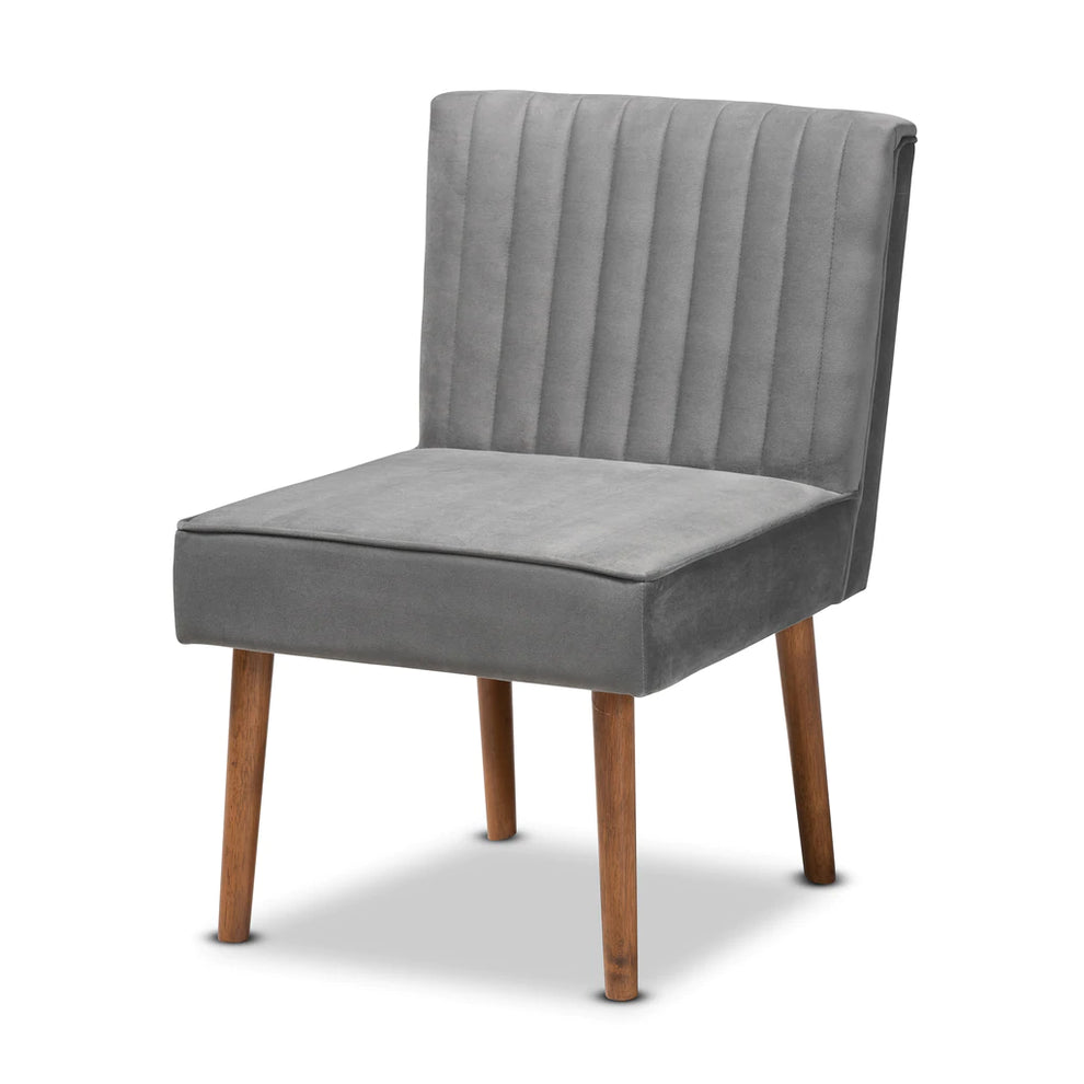 Baxton Studio Alvis Mid-Century Modern Grey Velvet Upholstered And Walnut Brown Finished Wood Dining Chair | Dining Chairs | Modishstore - 2