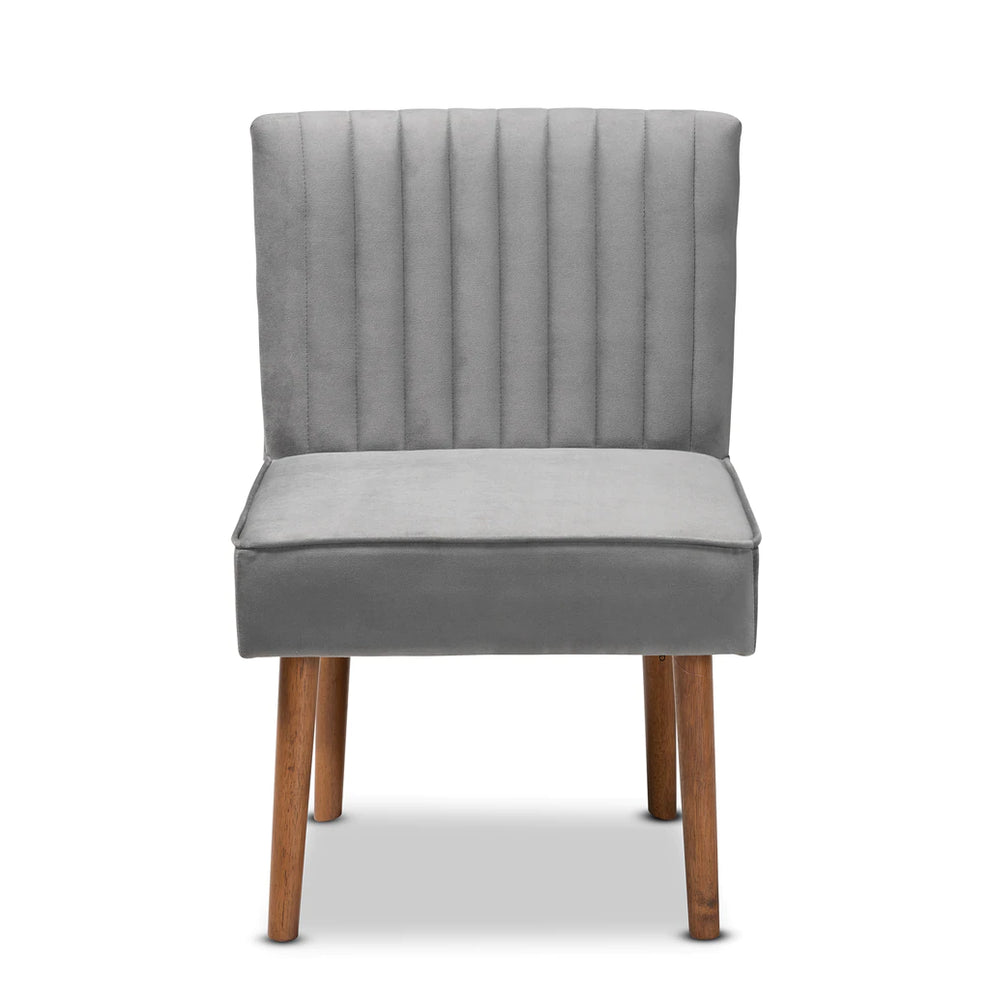 Baxton Studio Alvis Mid-Century Modern Grey Velvet Upholstered And Walnut Brown Finished Wood Dining Chair | Dining Chairs | Modishstore - 3