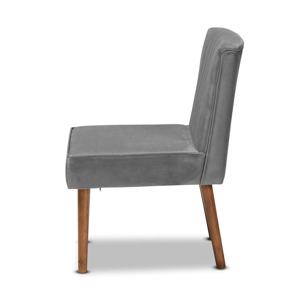 Baxton Studio Alvis Mid-Century Modern Grey Velvet Upholstered And Walnut Brown Finished Wood Dining Chair | Dining Chairs | Modishstore - 4