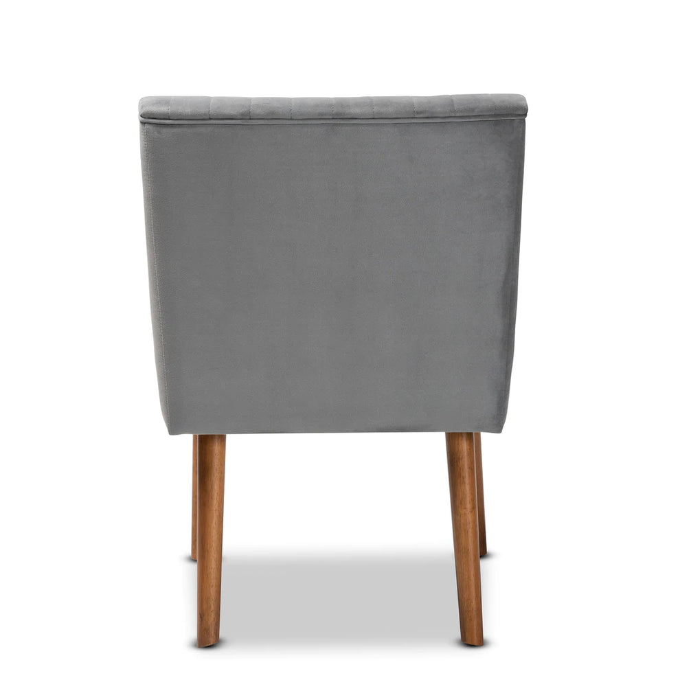 Baxton Studio Alvis Mid-Century Modern Grey Velvet Upholstered And Walnut Brown Finished Wood Dining Chair | Dining Chairs | Modishstore - 5