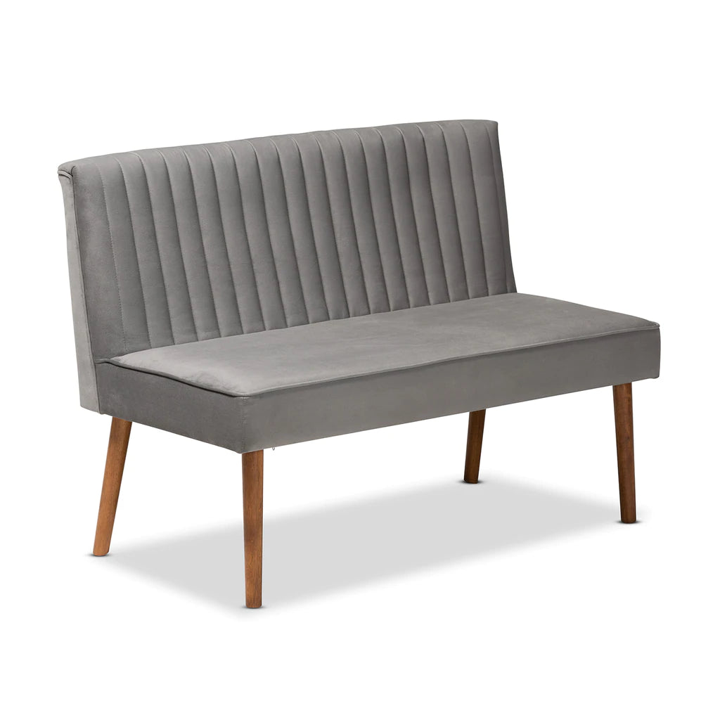 Baxton Studio Alvis Mid-Century Modern Grey Velvet Upholstered And Walnut Brown Finished Wood 5-Piece Dining Nook Set | Dining Sets | Modishstore - 3