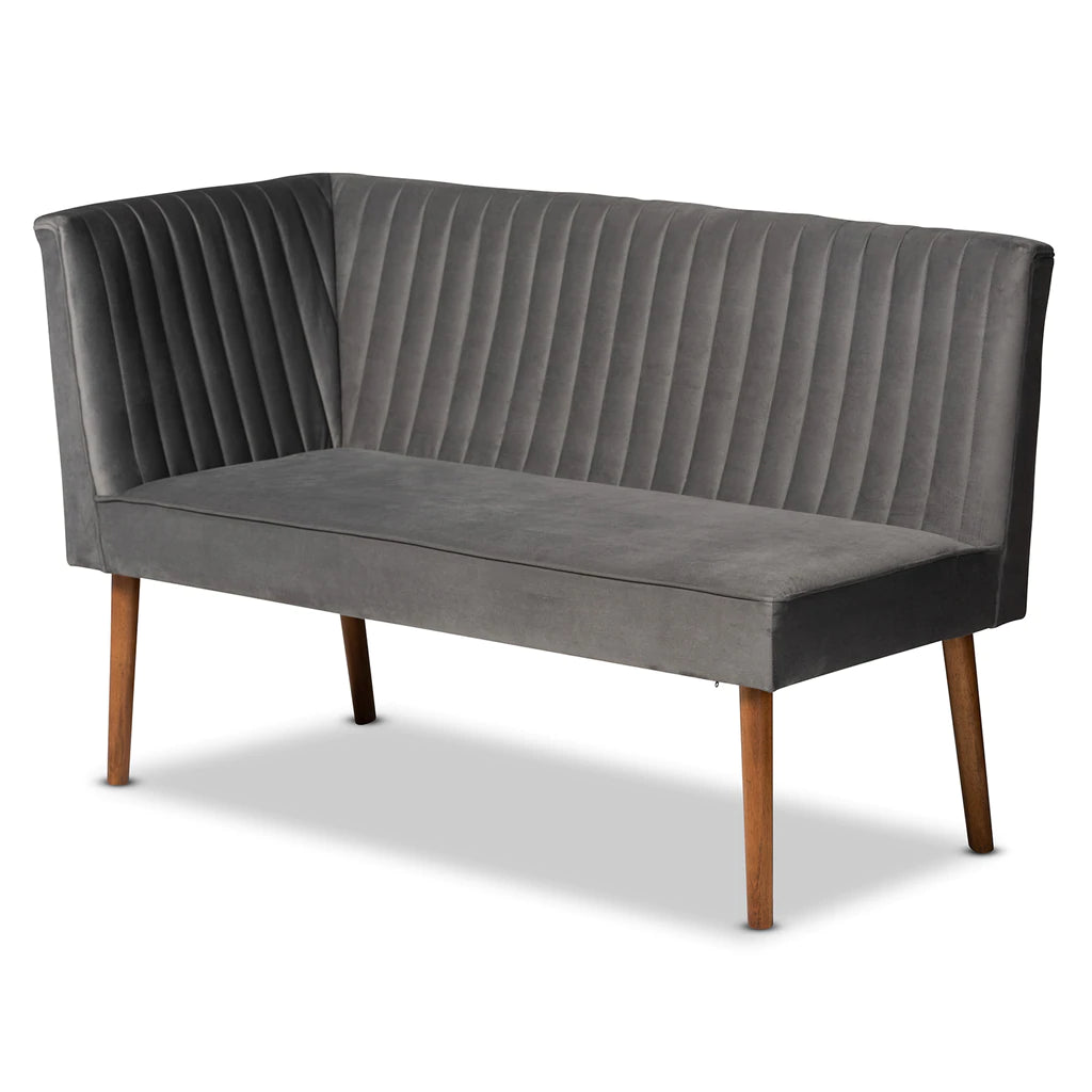 Baxton Studio Alvis Mid-Century Modern Grey Velvet Upholstered And Walnut Brown Finished Wood 2-Piece Dining Nook Banquette Set | Sofas | Modishstore - 3
