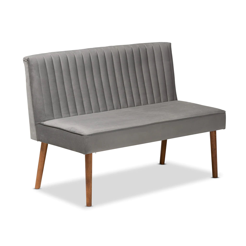 Baxton Studio Alvis Mid-Century Modern Grey Velvet Upholstered And Walnut Brown Finished Wood 3-Piece Dining Nook Set | Dining Sets | Modishstore - 4