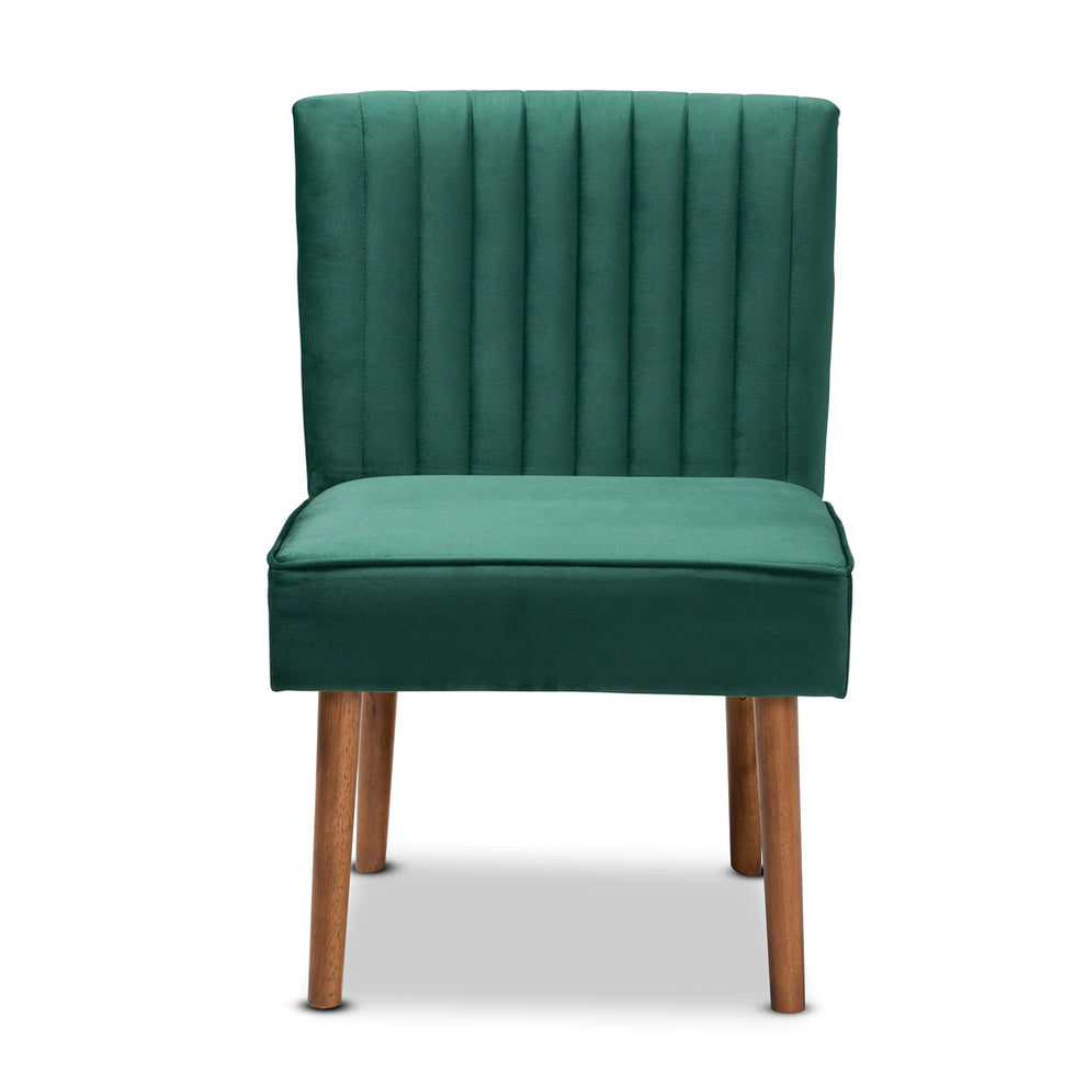 Baxton Studio Alvis Mid-Century Modern Grey Velvet Upholstered And Walnut Brown Finished Wood Dining Chair | Dining Chairs | Modishstore - 8