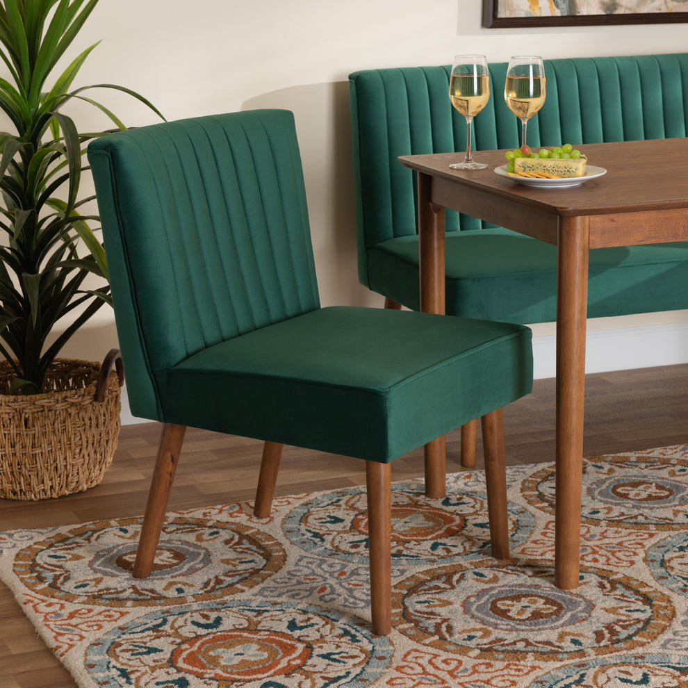 Baxton Studio Alvis Mid-Century Modern Grey Velvet Upholstered And Walnut Brown Finished Wood Dining Chair | Dining Chairs | Modishstore - 7