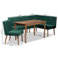 Baxton Studio Alvis Mid-Century Modern Emerald Green Velvet Upholstered And Walnut Brown Finished Wood 4-Piece Dining Nook Set | Dining Sets | Modishstore - 2