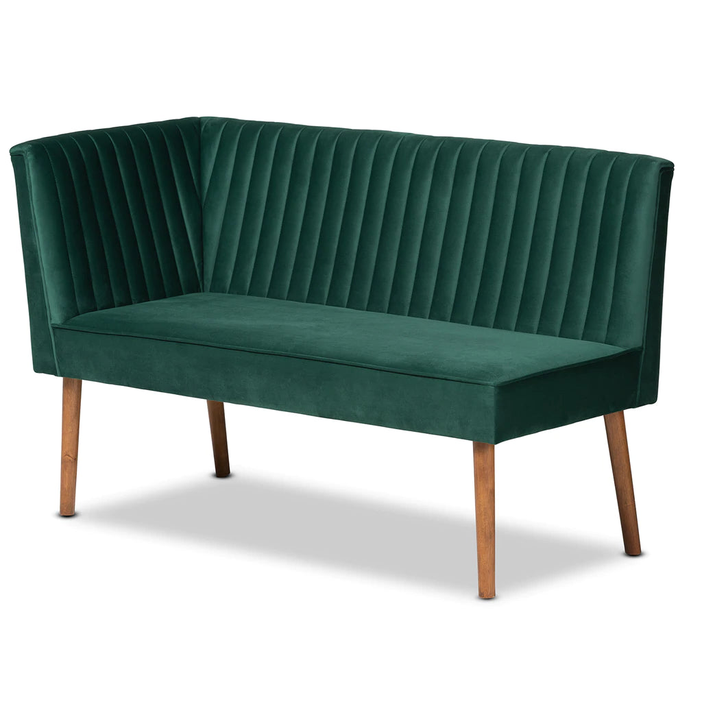 Baxton Studio Alvis Mid-Century Modern Emerald Green Velvet Upholstered And Walnut Brown Finished Wood 4-Piece Dining Nook Set | Dining Sets | Modishstore - 4