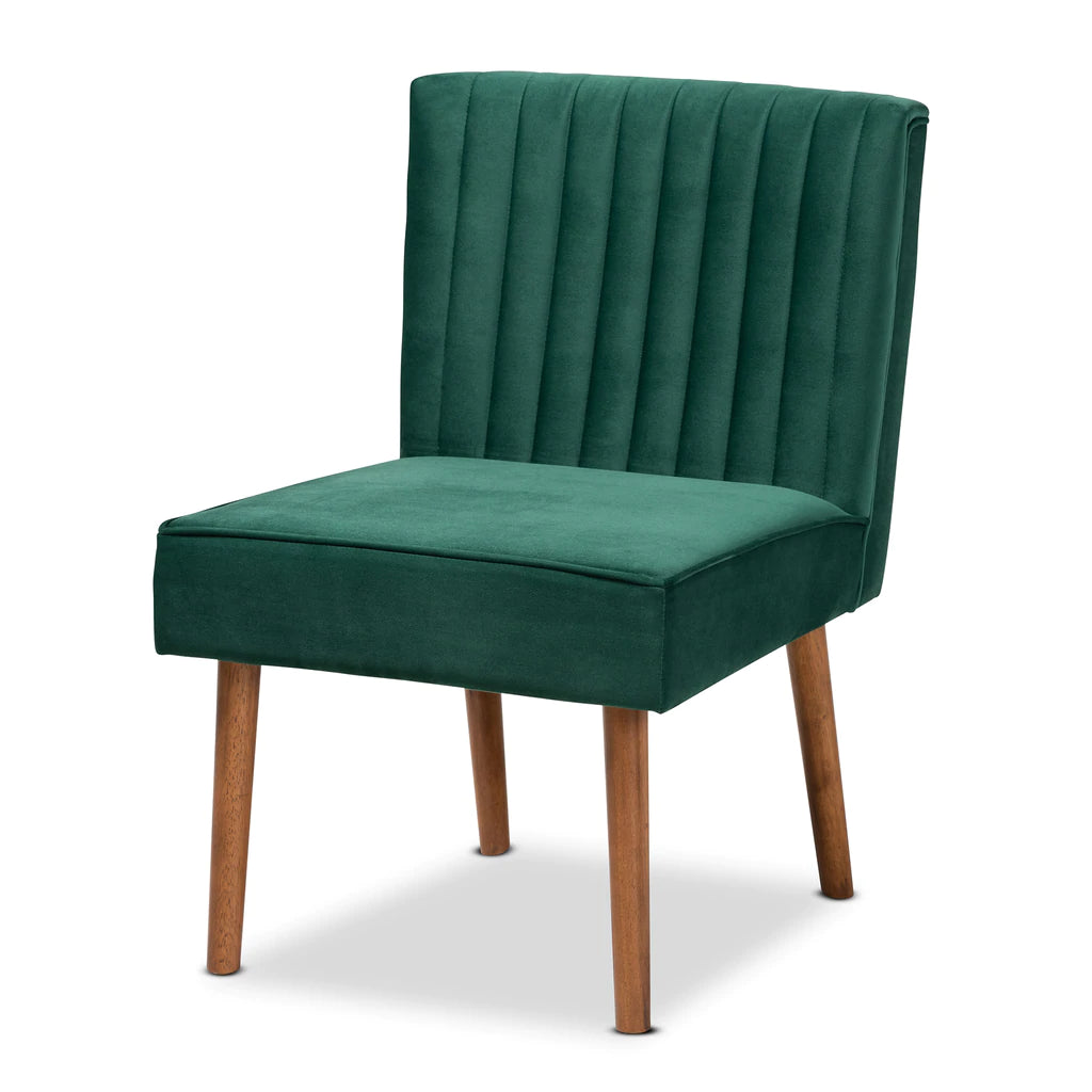 Baxton Studio Alvis Mid-Century Modern Emerald Green Velvet Upholstered And Walnut Brown Finished Wood 4-Piece Dining Nook Set | Dining Sets | Modishstore - 6