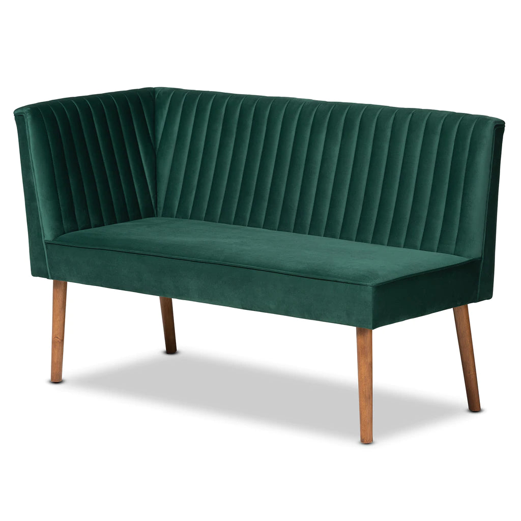 Baxton Studio Alvis Mid-Century Modern Emerald Green Velvet Upholstered And Walnut Brown Finished Wood 3-Piece Dining Nook Set | Dining Sets | Modishstore - 4