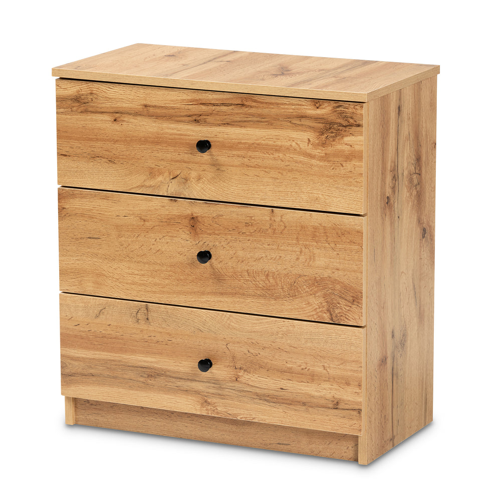 Baxton Studio Decon Modern and Contemporary Oak Brown Finished Wood 3-Drawer Storage Chest | Drawers | Modishstore - 2