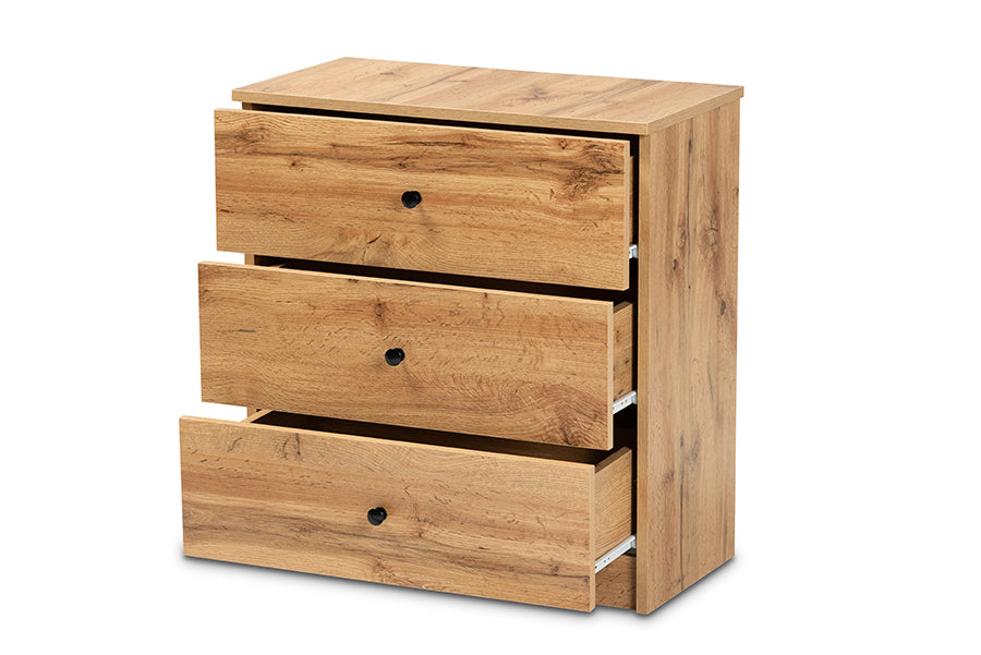 Baxton Studio Decon Modern and Contemporary Oak Brown Finished Wood 3-Drawer Storage Chest | Drawers | Modishstore - 6