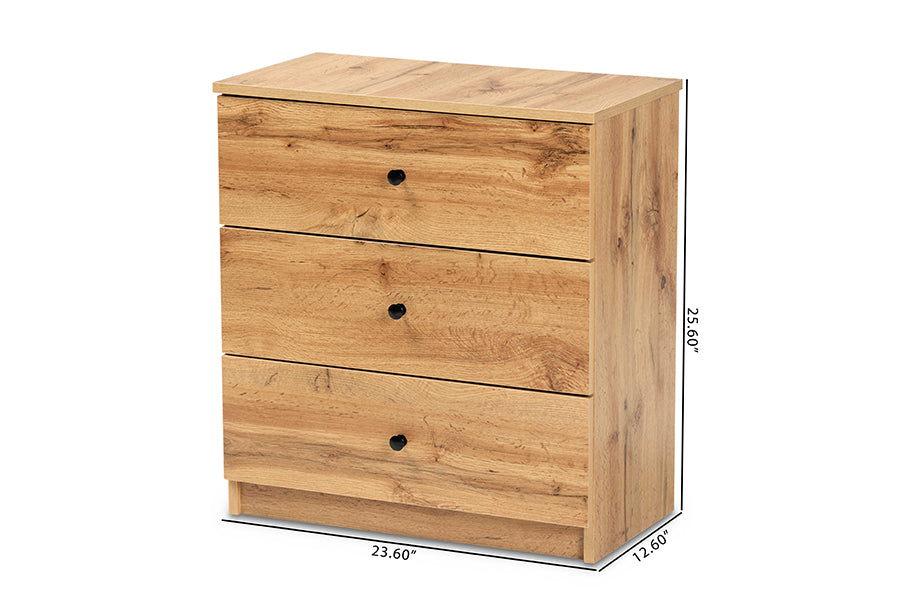 Baxton Studio Decon Modern and Contemporary Oak Brown Finished Wood 3-Drawer Storage Chest | Drawers | Modishstore - 7