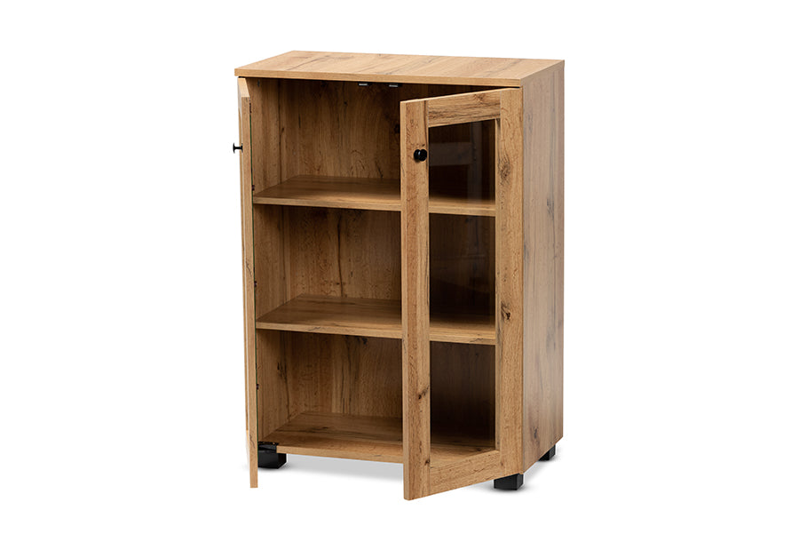 Baxton Studio Mason Modern and Contemporary Oak Brown Finished Wood 2-Door Storage Cabinet with Glass Doors | Cabinets | Modishstore - 8