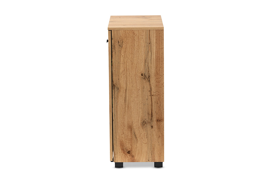 Baxton Studio Mason Modern and Contemporary Oak Brown Finished Wood 2-Door Storage Cabinet with Glass Doors | Cabinets | Modishstore - 6