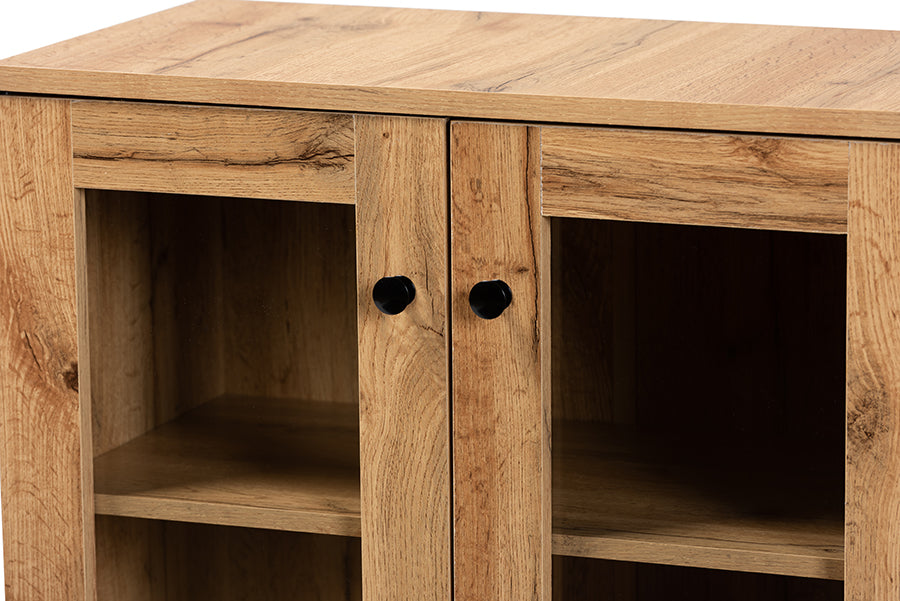 Baxton Studio Mason Modern and Contemporary Oak Brown Finished Wood 2-Door Storage Cabinet with Glass Doors | Cabinets | Modishstore - 5