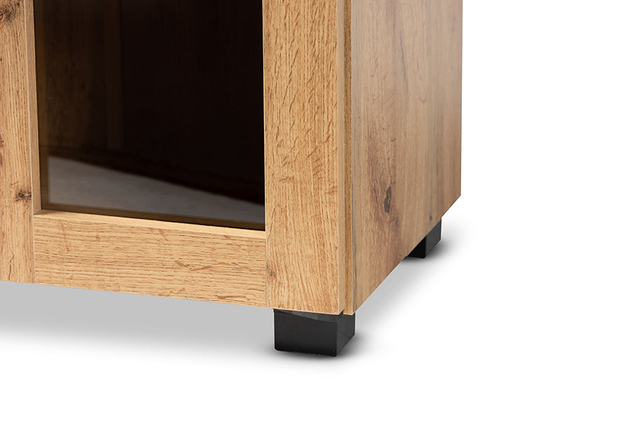 Baxton Studio Mason Modern and Contemporary Oak Brown Finished Wood 2-Door Storage Cabinet with Glass Doors | Cabinets | Modishstore - 4