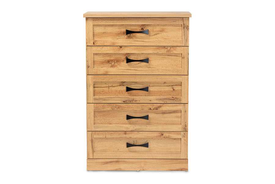 Baxton Studio Colburn Modern and Contemporary Oak Brown Finished Wood 5-Drawer Tallboy Storage Chest | Drawers | Modishstore - 5