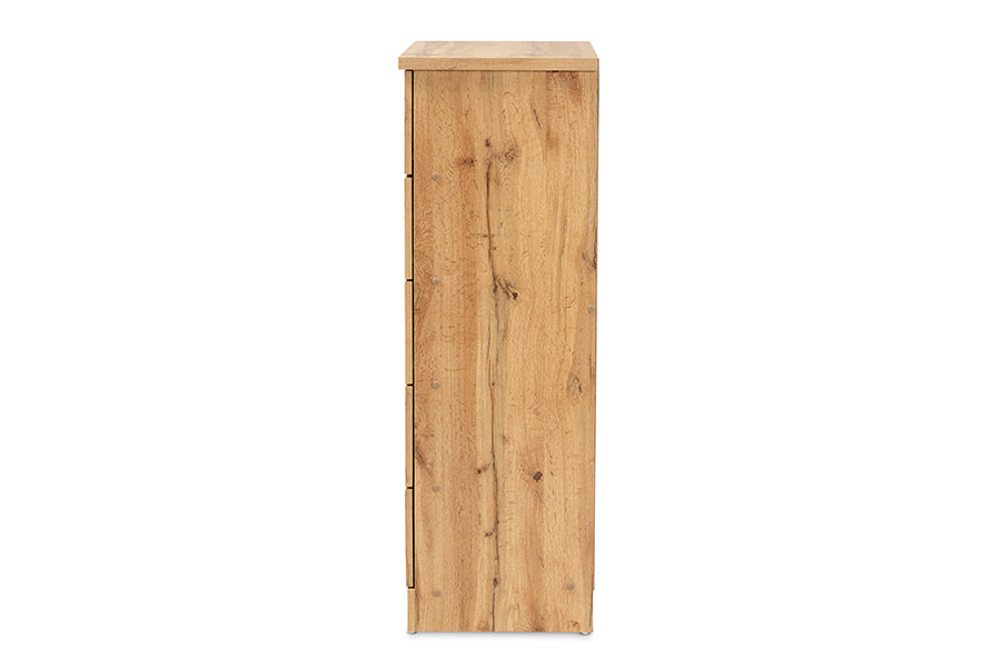 Baxton Studio Colburn Modern and Contemporary Oak Brown Finished Wood 5-Drawer Tallboy Storage Chest | Drawers | Modishstore - 4