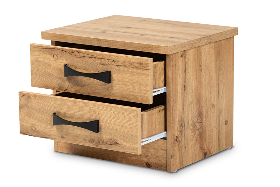 Baxton Studio Colburn Modern and Contemporary Oak Brown Finished Wood 2-Drawer Nightstand | Nightstands | Modishstore - 6