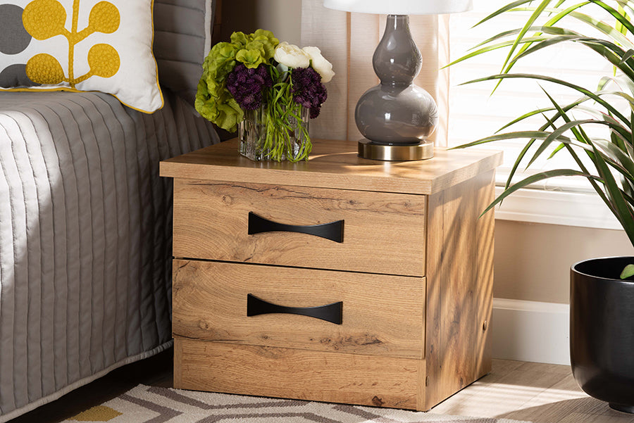 Baxton Studio Colburn Modern and Contemporary Oak Brown Finished Wood 2-Drawer Nightstand | Nightstands | Modishstore