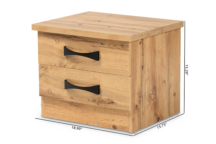 Baxton Studio Colburn Modern and Contemporary Oak Brown Finished Wood 2-Drawer Nightstand | Nightstands | Modishstore - 7