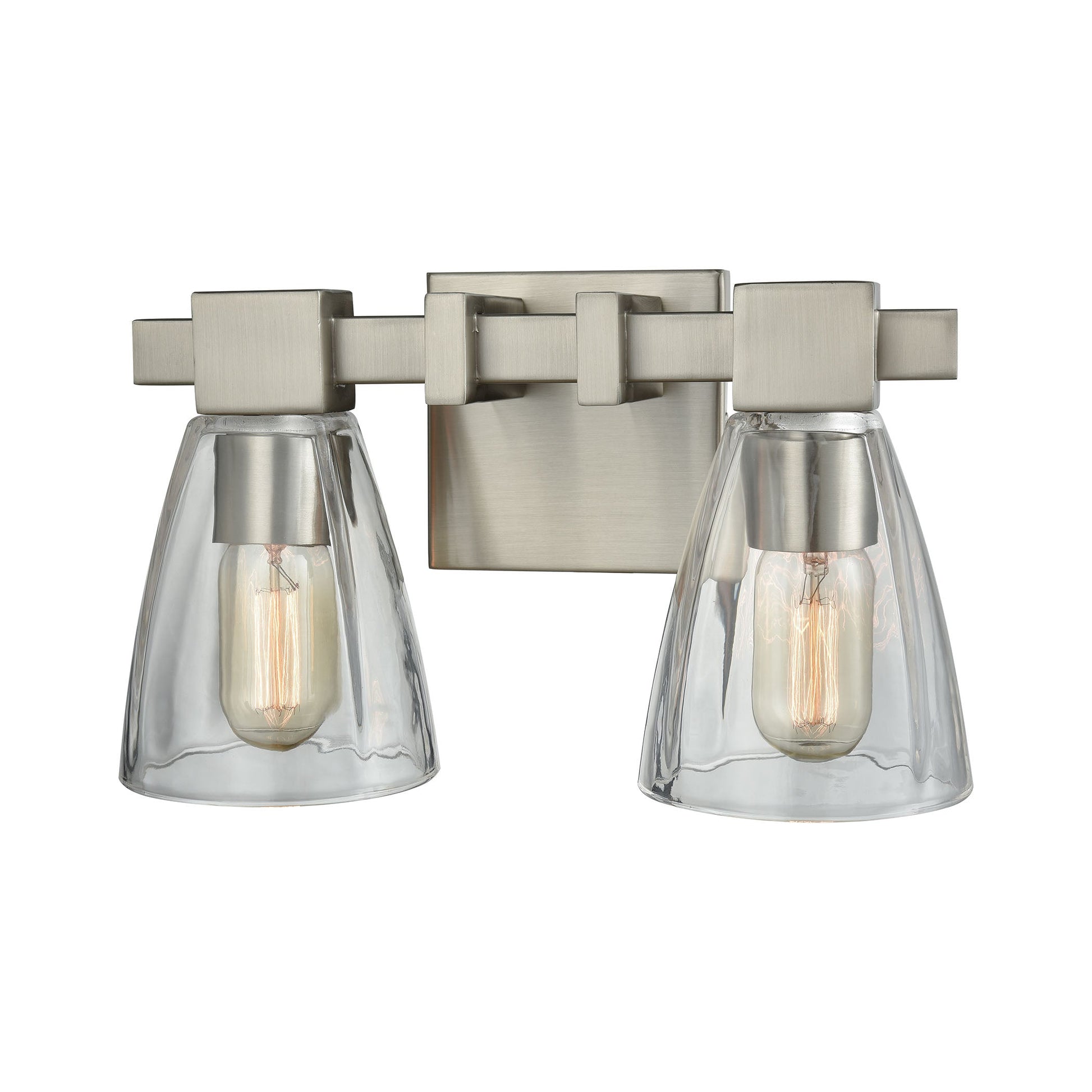 Ensley 2-Light Vanity Lamp in Satin Nickel with Square-to-Round Clear Glass ELK Lighting | Vanity Light | Modishstore